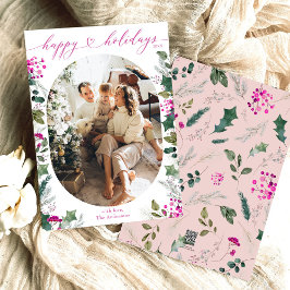 ミニマル＆ピンク 1 ファミリー フォト ハッピー ホリデー カード