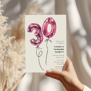ミニマル ピンク 30 バルーン 30歳の誕生日パーティー 招待状