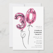 ミニマル ピンク 30 バルーン 30歳の誕生日パーティー 招待状 (正面)