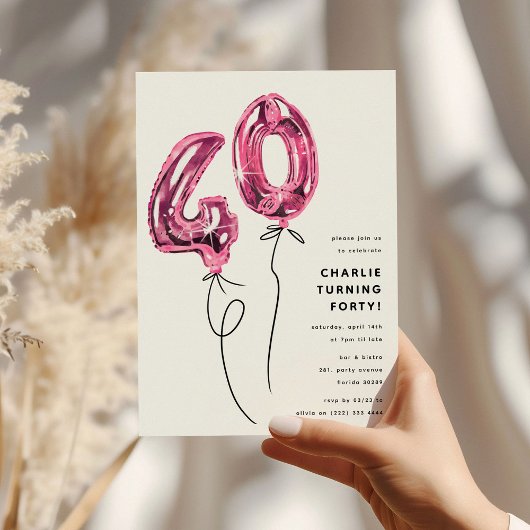 ミニマル ピンク 40 バルーン 40歳の誕生日パーティー 招待状