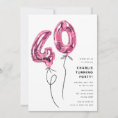 ミニマル ピンク 40 バルーン 40歳の誕生日パーティー 招待状 (正面)