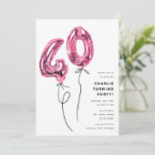 ミニマル ピンク 40 バルーン 40歳の誕生日パーティー 招待状 (スタンド正面)