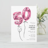 ミニマル ピンク 50 風船 50歳 誕生日パーティー 招待状 (スタンド正面)