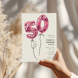 ミニマル ピンク 50 風船 50歳 誕生日パーティー 招待状
