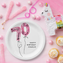 ミニマル ピンク 70 バルーン 70歳の誕生日パーティー ペーパープレート