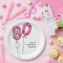 ミニマル ピンク 80 バルーン 80歳の誕生日パーティー ペーパープレート