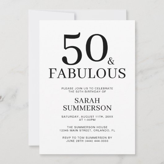 ミニマル ファブリック 50歳の誕生日パーティー 招待状 (正面)
