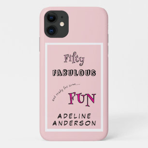 ミニマル フィフティ ファビュラス ピンク タイポグラフィー 50 誕生日 iPhone 11 ケース