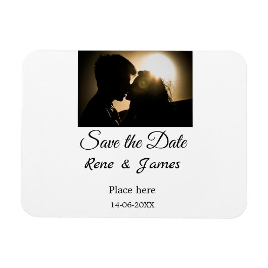 ミニマル フォト 白 黒 クラシック エレガント セーブ・ザ・デート マグネット (横)