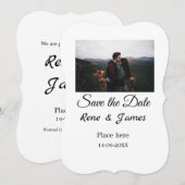 ミニマル フォト 白 黒 クラシック エレガント セーブ・ザ・デート 招待状 (正面/裏面)