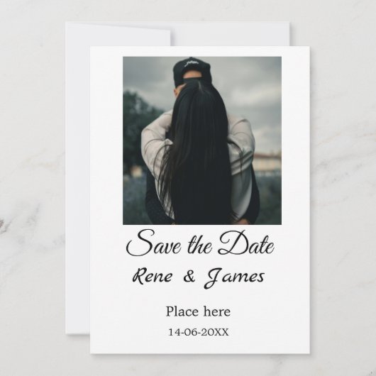 ミニマル フォト 白 黒 クラシック エレガント セーブ ザ 招待状 (正面)