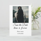 ミニマル フォト 白 黒 クラシック エレガント セーブ ザ 招待状 (スタンド正面)
