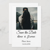 ミニマル フォト 白 黒 クラシック エレガント セーブ ザ 招待状 (正面/裏面)