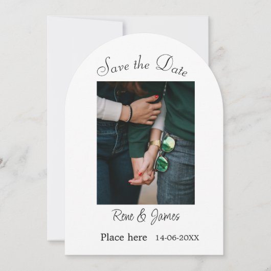 ミニマル フォト 白 黒 クラシック エレガント セーブ ザ 招待状 (正面)