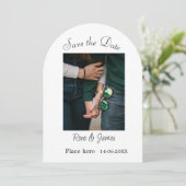 ミニマル フォト 白 黒 クラシック エレガント セーブ ザ 招待状 (スタンド正面)