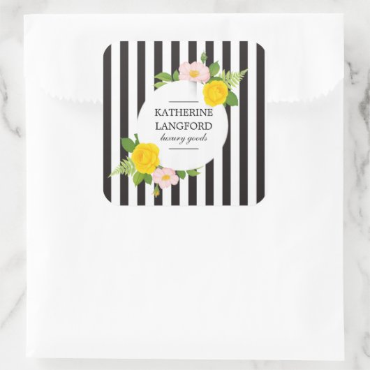 ミニマル フラワー リース ビューティー サロン ストライプ スクエアシール (バッグ)