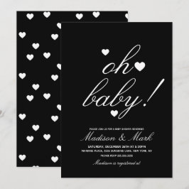 ミニマル フローティング ハート ブラック ベビーシャワー 招待状
