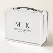 ミニマル&ブエレガントラック&ホワイト・モノグラム結婚ズ メタルランチボックス (裏面)