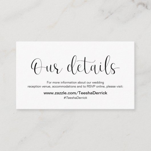 ミニマル,ブラックフォント,結婚の詳細 エンクロージャーカード (正面)