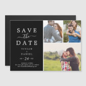 ミニマル |ブラック3フォトコラージュ日付を保存 マグネット招待状 (正面/裏面)