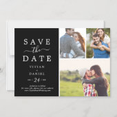 ミニマル |ブラック3フォトコラージュ日付を保存 マグネット招待状 (正面)