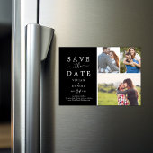 ミニマル |ブラック3フォトコラージュ日付を保存 マグネット招待状