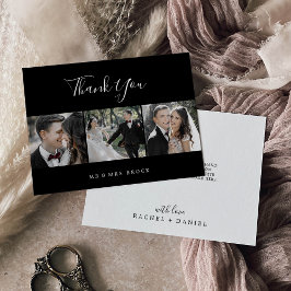 ミニマル |ブラック3写真テンプレートサンキューカード サンキューカード