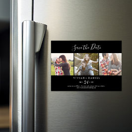 ミニマル |ブラック3写真テンプレート日付の保存 マグネット招待状