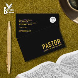 ミニマル ブラック ゴールド ロゴ QRコード PASTOR 名刺