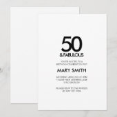 ミニマル ブラック ファビュラス 50歳の誕生日 招待状 (正面/裏面)
