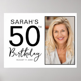 ミニマル ブラック ホワイト フォト 50歳の誕生日パーティー ポスター