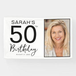 ミニマル ブラック ホワイト フォト 50歳の誕生日パーティー 横断幕