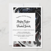 ミニマル ブラック ホワイト ブルー フレーム アブストラクト ウェディング 招待状 (正面)