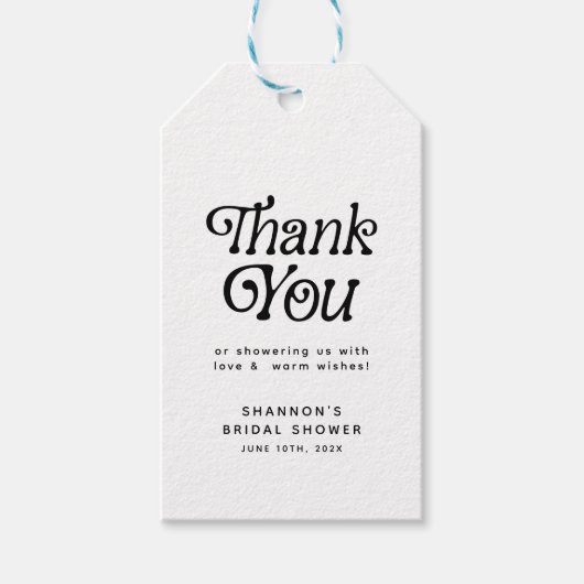 ミニマル ブラック＆ホワイト レトロ ブライダルシャワー ギフトタグ (正面)