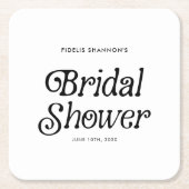 ミニマル ブラック＆ホワイト レトロ ブライダルシャワー スクエアペーパーコースター (正面)