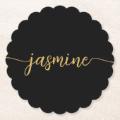 ミニマル ブラック モノグラム 名前 スクリプト シグネチャー ペーパーコースター (正面)