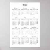 ミニマル ブラック 2027年 カレンダー | 背景色変更可能 ポスター (正面)