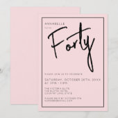 ミニマル ブラッシュピンク 40歳 誕生日 招待状 (正面/裏面)