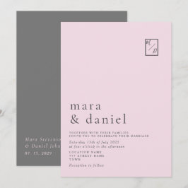 ミニマル ブラッシュ ピンク ウェディング インビテーション