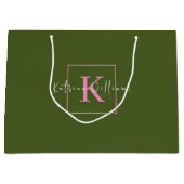 ミニマル ブランド ロゴ モスグリーン ピンク モノグラム ラージペーパーバッグ (正面)