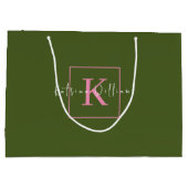 ミニマル ブランド ロゴ モスグリーン ピンク モノグラム ラージペーパーバッグ (裏面)