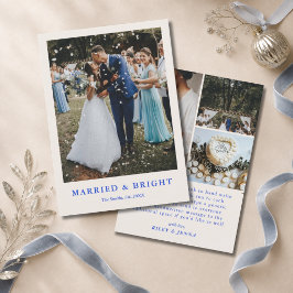 ミニマル ブルー 結婚おめでとう 4枚の写真 テキスト ウェディング シーズンカード