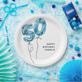 ミニマル ブルー 50 風船 50歳の誕生日パーティー ペーパープレート