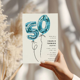 ミニマル ブルー 50 風船 50歳の誕生日パーティー 招待状