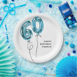 ミニマル ブルー 60 バルーン 60歳の誕生日パーティー ペーパープレート