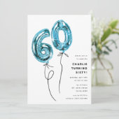 ミニマル ブルー 60 バルーン 60歳の誕生日パーティー 招待状 (スタンド正面)