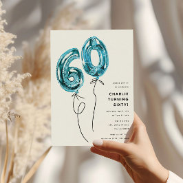 ミニマル ブルー 60 バルーン 60歳の誕生日パーティー 招待状