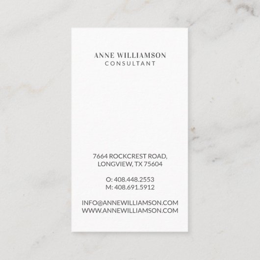 ミニマル&プロフェッショナルホワイトフレームのビジネスフォト 名刺 (裏面)