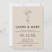 ミニマル・ベージュ結婚フローラ 招待状 (正面)