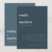 ミニマル ボールド ネイビーブルー タイポグラフィ カップル シャワー 招待状 (正面/裏面)
